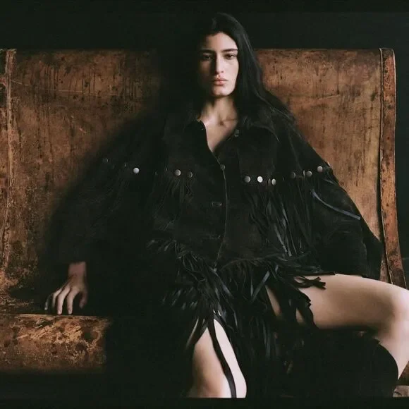 Lorena Saravia H&M Fringed Suede Cape Jacket ONE SIZE - Picture 7 of 15